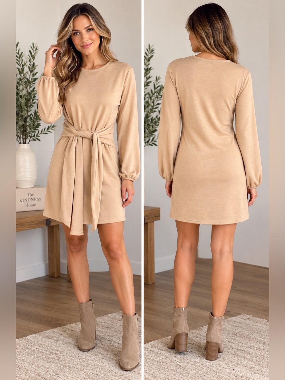 Neutral Beige Tie Waist Mini Dress
Small Cottagecore Minimalist
